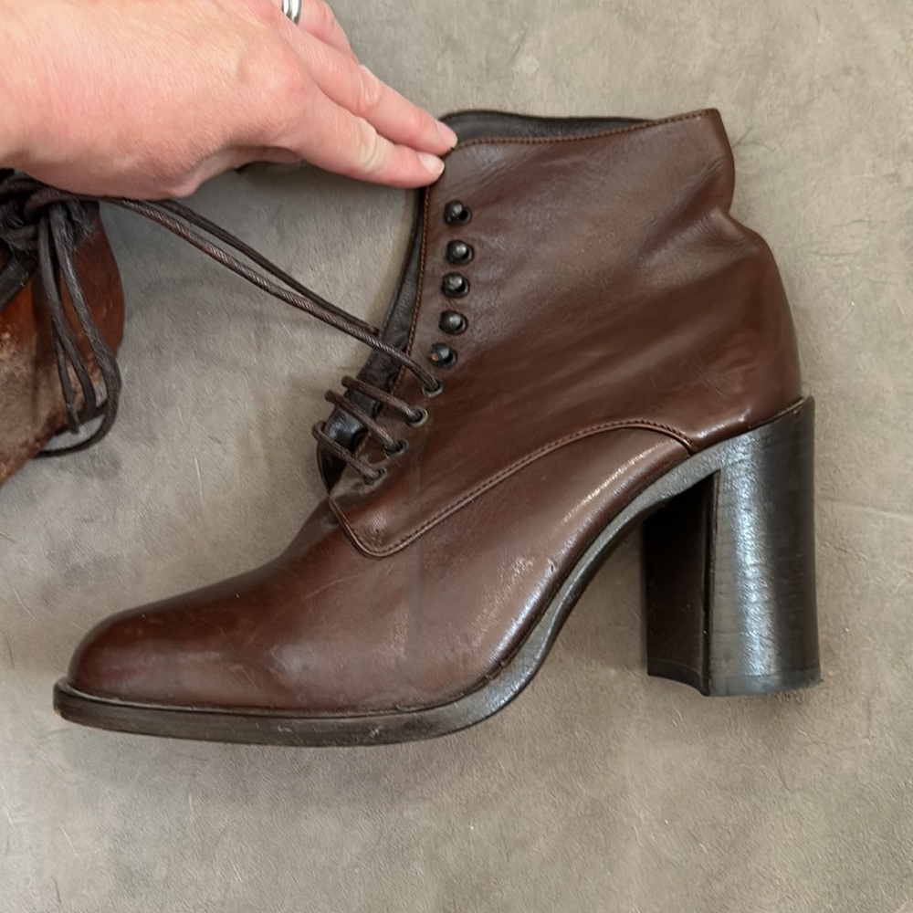 Joan Halpern booties in dark brown leather with lace ups - Picture 8 of 15